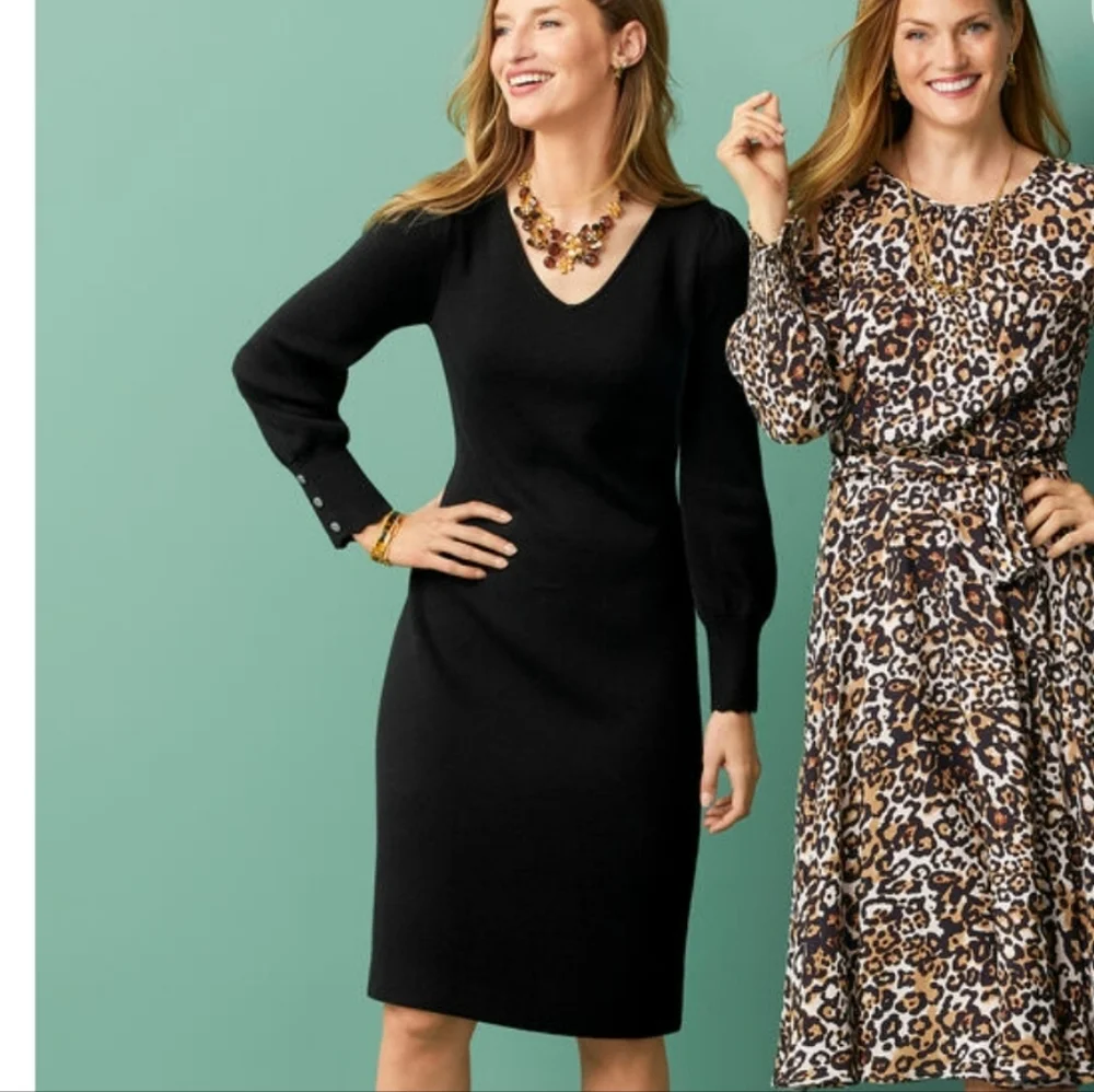 TALBOTS Soft Merino V-Neck Long Sleeve Sweater Dress
